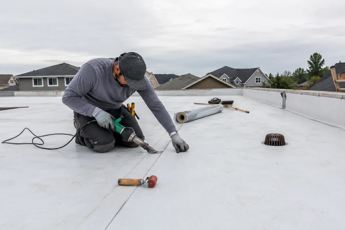Commercial Flat Roofing (TPO/EPDM) underway on a property in Boise, ID