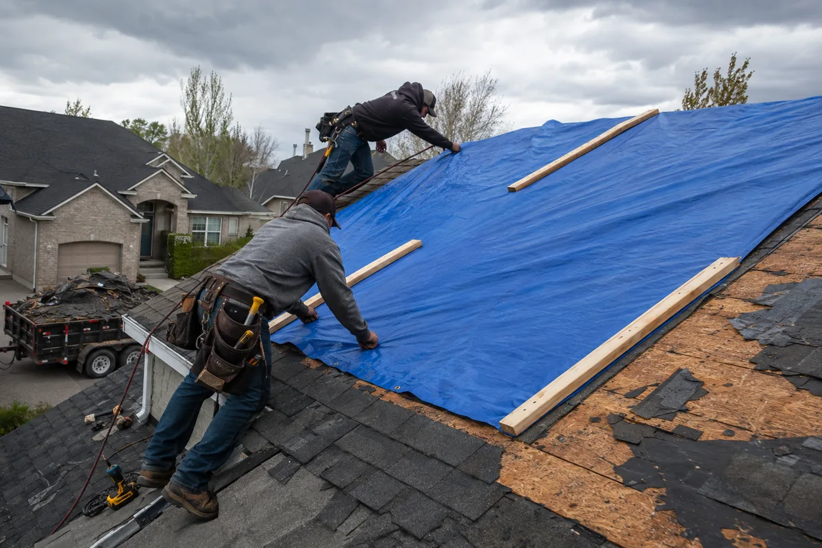 Emergency Roof Tarping & Temporary Repair underway on a property in Boise, ID