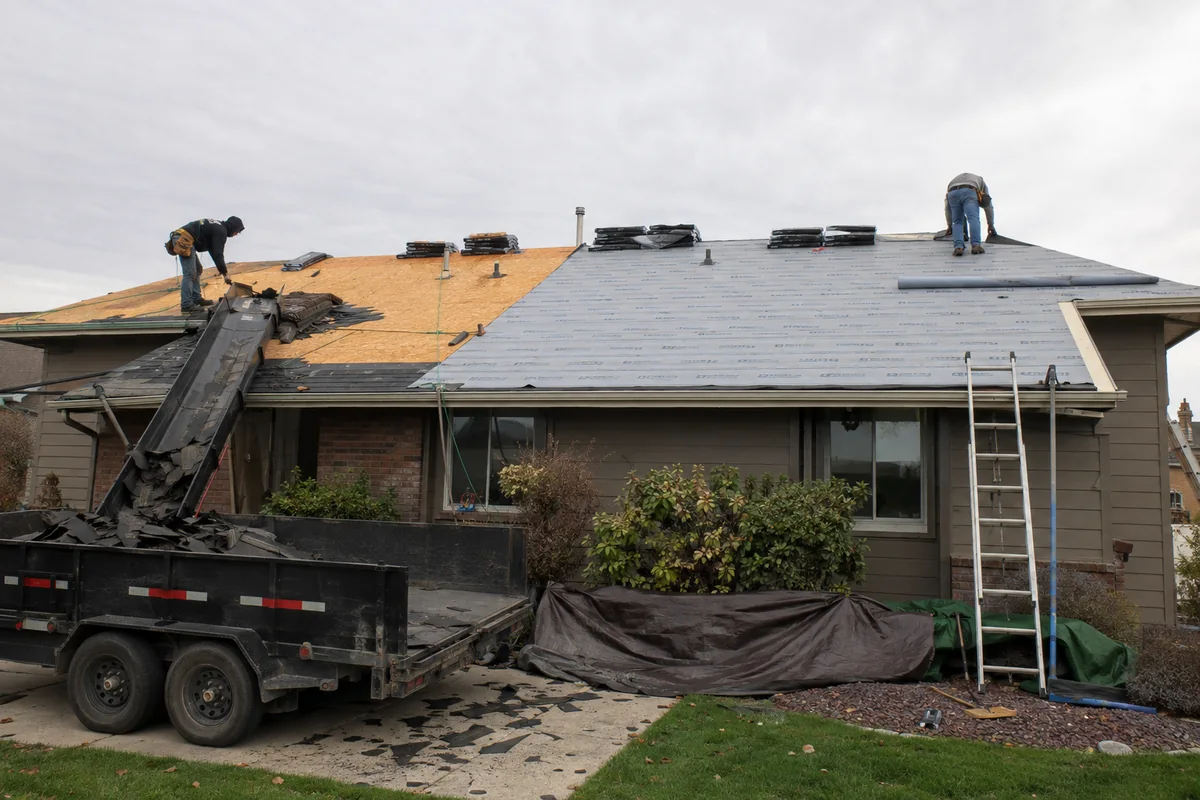 Residential Roof Replacement underway on a property in Boise, ID